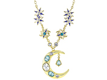 Picture of Pre-Owned Blue & White Crystal With Enamel Gold Tone Celestial Necklace