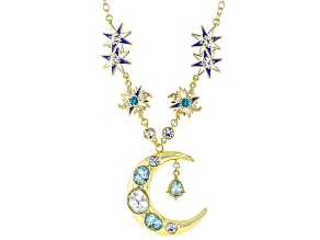 Pre-Owned Blue & White Crystal With Enamel Gold Tone Celestial Necklace