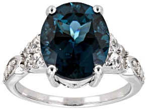 Pre-Owned Teal Lab Created Spinel Rhodium Over Sterling Silver Ring 4.73ctw