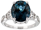Pre-Owned Teal Lab Created Spinel Rhodium Over Sterling Silver Ring 4.73ctw