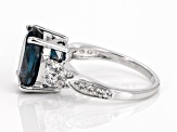 Pre-Owned Teal Lab Created Spinel Rhodium Over Sterling Silver Ring 4.73ctw