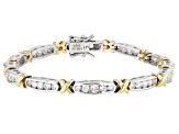 Pre-Owned White Cubic Zirconia Platinum And 18k Yellow Gold Over Sterling Silver Tennis Bracelet 5.4