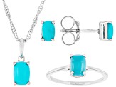 Pre-Owned Blue Sleeping Beauty Turquoise Platinum Over Sterling Silver Earrings, Ring, and Pendant w