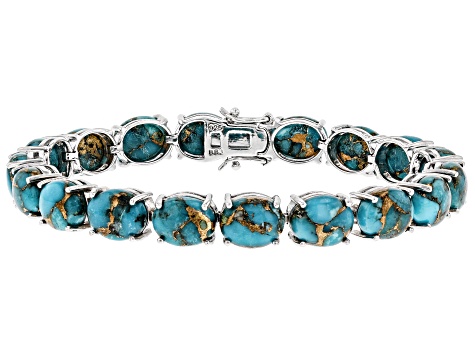 Pre-Owned Blue Mohave Turquoise Rhodium Over Sterling Silver Bracelet