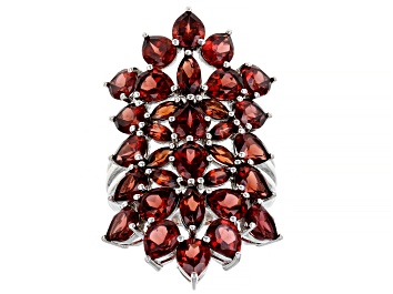 Picture of Pre-Owned Red Garnet Rhodium Over Sterling Silver Cluster Ring 9.54ctw