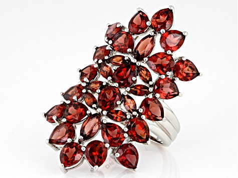 Pre-Owned Red Garnet Rhodium Over Sterling Silver Cluster Ring 9.54ctw