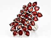 Pre-Owned Red Garnet Rhodium Over Sterling Silver Cluster Ring 9.54ctw