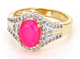 Pre-Owned Pink Ethiopian Opal With White Zircon 18k Yellow Gold Over Sterling Silver Ring 1.36ctw