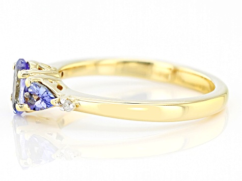Pre-Owned Tanzanite With White Diamond 18k Yellow Gold Over Sterling Silver Ring 0.75ctw