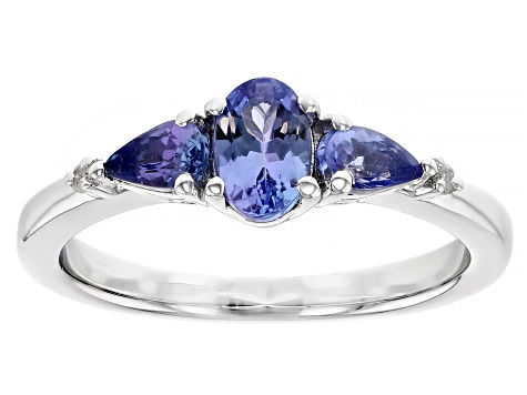 Pre-Owned Blue Tanzanite With White Diamond Rhodium Over Sterling Silver Ring 0.75ctw