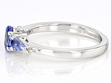 Pre-Owned Blue Tanzanite With White Diamond Rhodium Over Sterling Silver Ring 0.75ctw