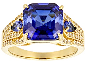 Pre-Owned Lab Blue Sapphire 18k Yellow Gold Over Sterling Silver Ring 5.43ctw