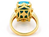 Pre-Owned Blue Kingman Turquoise With White Zircon 18k Yellow Gold Over Sterling Silver Ring 0.11ctw