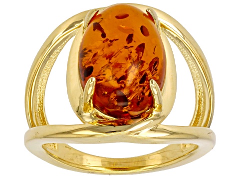 Pre-Owned Amber 18k Yellow Gold Over Sterling Silver Ring