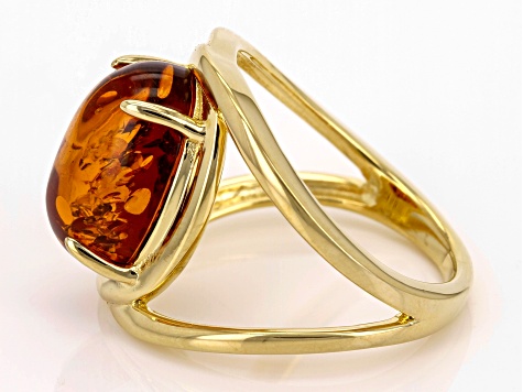 Pre-Owned Amber 18k Yellow Gold Over Sterling Silver Ring