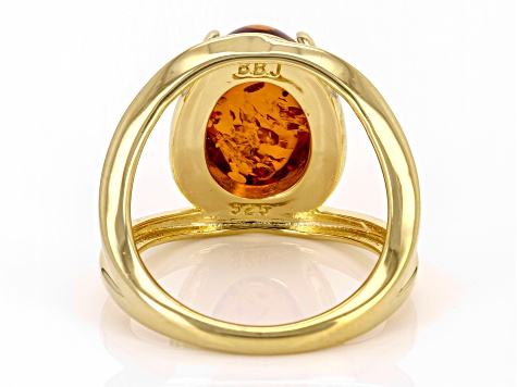 Pre-Owned Amber 18k Yellow Gold Over Sterling Silver Ring