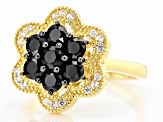 Pre-Owned Black Spinel With White Zircon 18k Yellow Gold Over Sterling Silver Ring 1.26ctw