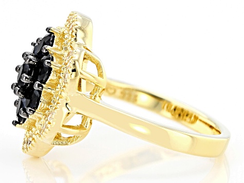 Pre-Owned Black Spinel With White Zircon 18k Yellow Gold Over Sterling Silver Ring 1.26ctw