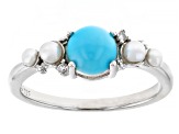 Pre-Owned Blue Sleeping Beauty Turquoise Rhodium Over Silver Ring 0.01ctw