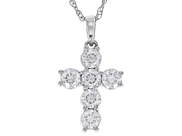 Picture of Pre-Owned Moissanite 10k White Gold Cross Pendant .78ctw DEW