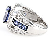 Pre-Owned Blue And White Cubic Zirconia Rhodium Over Sterling Silver Ring 7.45ctw