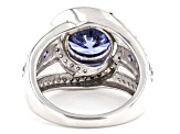 Pre-Owned Blue And White Cubic Zirconia Rhodium Over Sterling Silver Ring 7.45ctw