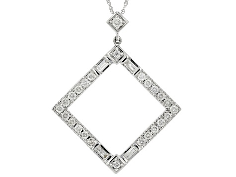 Pre-Owned White Diamond 14K White Gold Pendant With Chain 0.60ctw