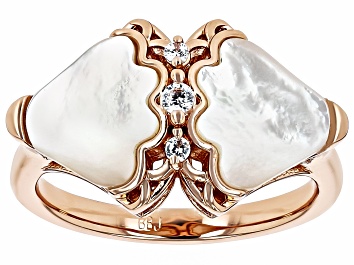 Picture of Pre-Owned 0.11 Ctw White Cubic Zirconia with 2.03 Ctw White Pearl 18K Rose Gold Over Copper Ring
