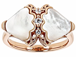 Pre-Owned 0.11 Ctw White Cubic Zirconia with 2.03 Ctw White Pearl 18K Rose Gold Over Copper Ring