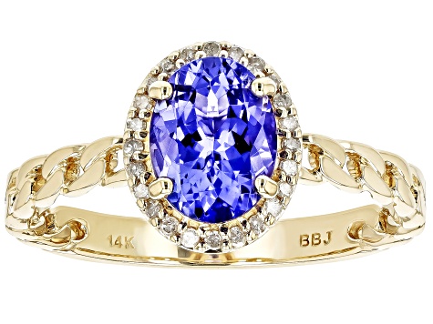 Pre-Owned Blue Tanzanite With White Diamond 14k Yellow Gold Ring 1.21ctw