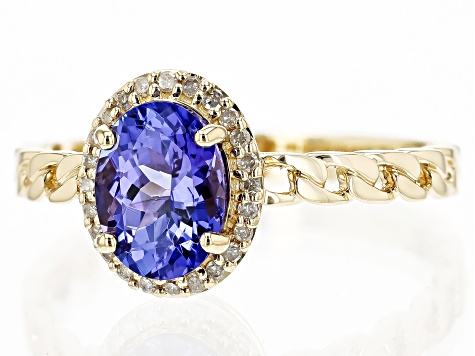 Pre-Owned Blue Tanzanite With White Diamond 14k Yellow Gold Ring 1.21ctw