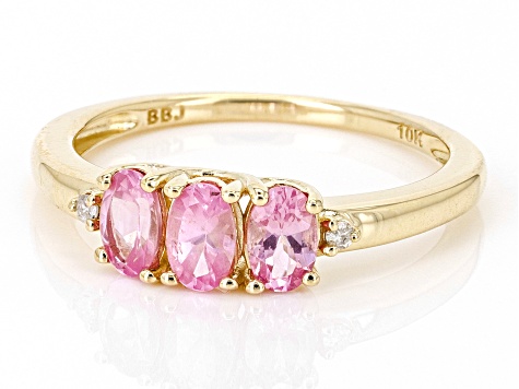 Pre-Owned Pink Spinel With White Diamond 10k Yellow Gold Ring 0.68ctw