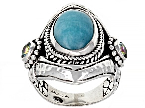 Pre-Owned Blue Amazonite & Bali Crush™ Topaz Silver Ring .60ctw
