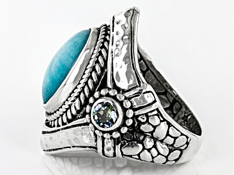 Pre-Owned Blue Amazonite & Bali Crush™ Topaz Silver Ring .60ctw