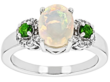Picture of Pre-Owned Multicolor Ethiopian Opal Rhodium Over Silver Ring 1.23ctw