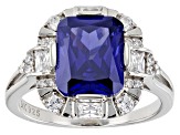 Pre-Owned Blue And White Cubic Zirconia Rhodium Over Sterling Silver Ring 7.01ctw