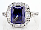 Pre-Owned Blue And White Cubic Zirconia Rhodium Over Sterling Silver Ring 7.01ctw