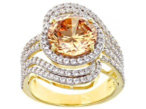 Pre-Owned Champagne and White Cubic Zirconia 18k Yellow Gold Over Sterling Silver Ring (4.75ctw DEW)
