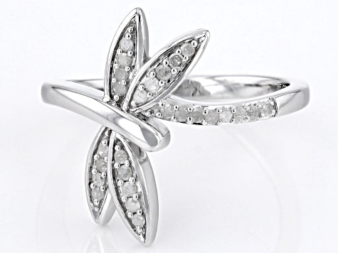 Pre-Owned White Diamond Rhodium Over Sterling Silver Dragonfly Ring 0.20ctw