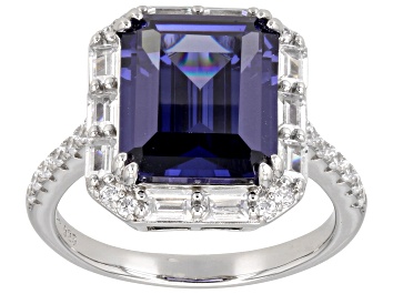 Picture of Pre-Owned Blue And White Cubic Zirconia Platinum Over Sterling Silver Ring 10.81ctw