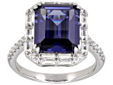 Pre-Owned Blue And White Cubic Zirconia Platinum Over Sterling Silver Ring 10.81ctw