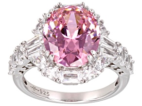 Pre-Owned Pink And White Cubic Zirconia Rhodium over Sterling Silver Ring 7.30ctw