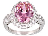 Pre-Owned Pink And White Cubic Zirconia Rhodium over Sterling Silver Ring 7.30ctw