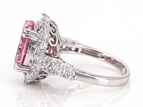 Pre-Owned Pink And White Cubic Zirconia Rhodium over Sterling Silver Ring 7.30ctw