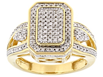 Picture of Pre-Owned White Diamond 14k Yellow Gold Over Sterling Silver Cluster Ring 0.33ctw
