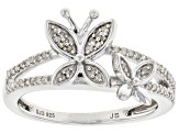Pre-Owned White Diamond Rhodium Over Sterling Silver Butterfly Ring 0.15ctw
