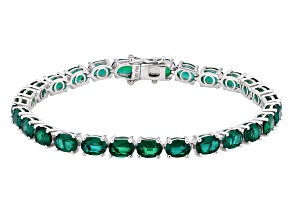 Pre-Owned Green Lab Created Emerald Rhodium Over Sterling Silver Tennis Bracelet 15.09ctw