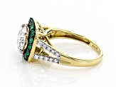 Pre-Owned Moissanite and Zambian emerald 14k Yellow Gold Over Silver ring 2.10ctw DEW.