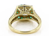 Pre-Owned Moissanite and Zambian emerald 14k Yellow Gold Over Silver ring 2.10ctw DEW.