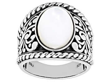 Picture of Pre-Owned White Mother-Of-Pearl Oxidized Sterling Silver Ring